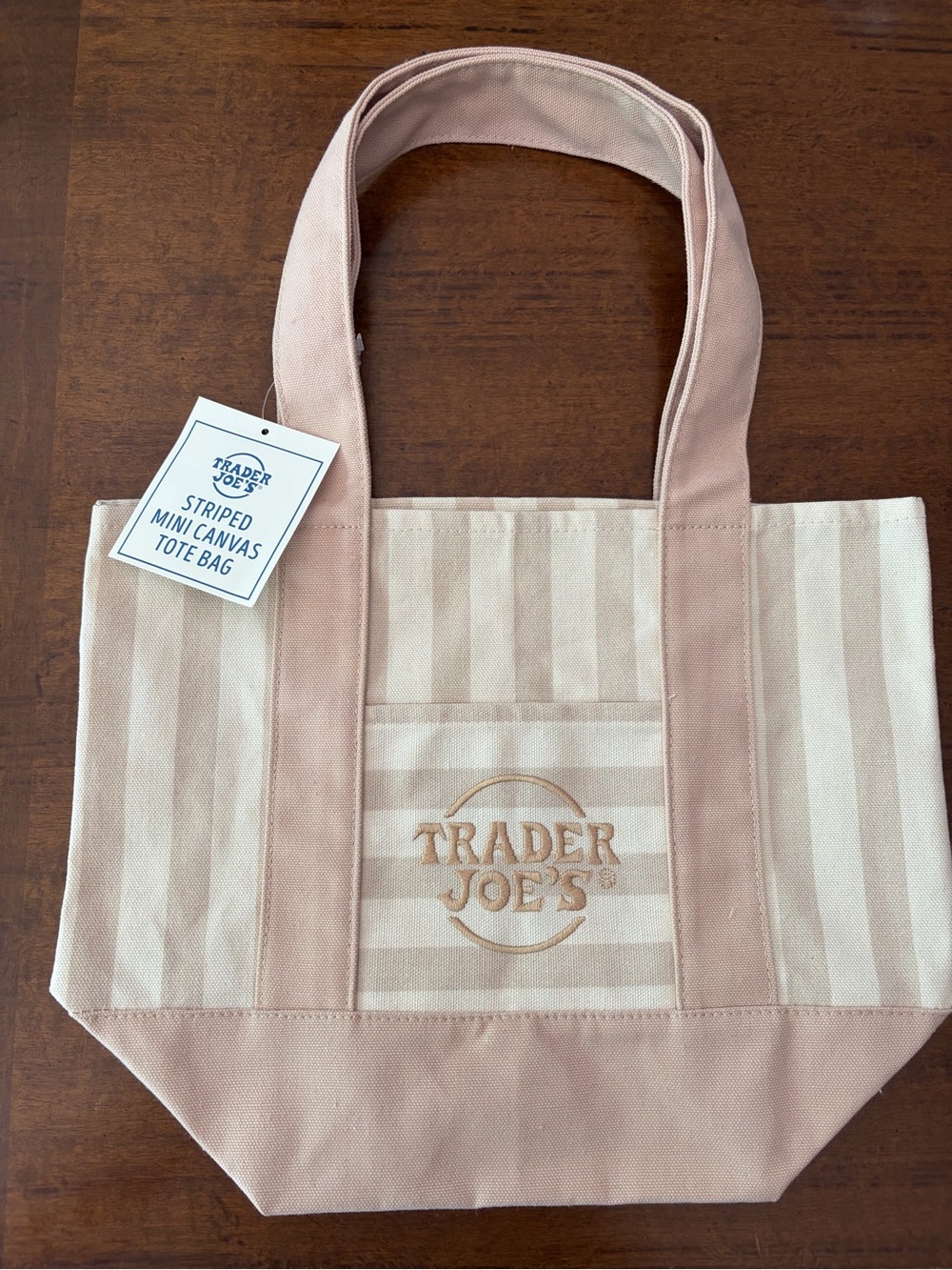 NWT Trader Joe's Mini Canvas Striped Tote Bag desert sand